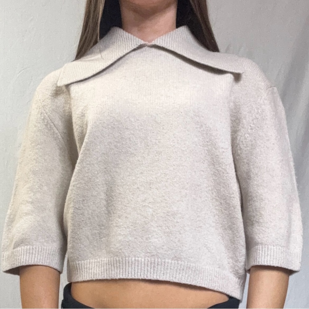 Women's Cream Knit Collared Sweater